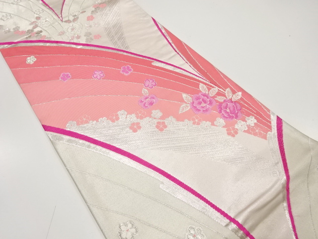 JAPANESE KIMONO / ANTIQUE FUKURO OBI / SILK / WOVEN CAMELLIA